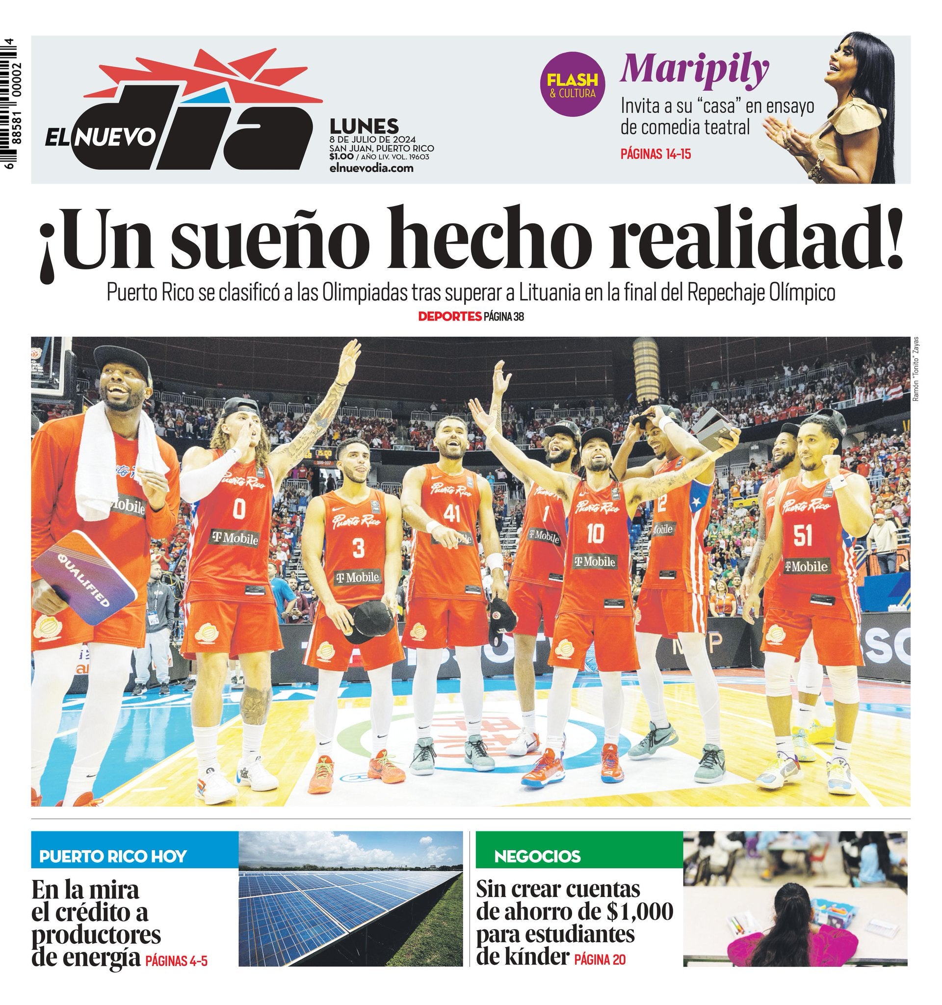 Puerto Rico derrota a Lituania en la final del Repechaje Olímpico y regresará al baloncesto masculino de las Olimpiadas | Esta es nuestra portada para el 8 de julio de 2024. Mantente al día con las últimas noticias en elnuevodia.com.